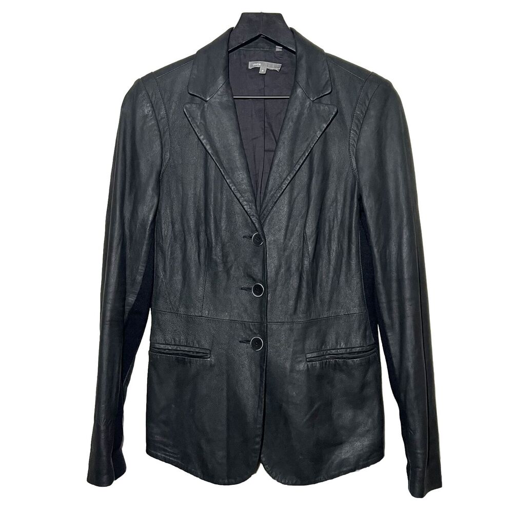 Vince Women’s Oiled Paper Leather Blazer Three Button Size 4 Black